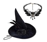 sodeber Halloween Witch Hat Delicate Lace Retro Hats For Masquerade Fashion Adults Cosplay Costume Accessory