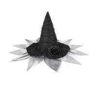 sodeber Halloween Witch Hat With Black Flower Party Wizard Unisex Pointed Caps Adult Women Cosplay Costume