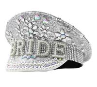 sodeber Hand Beaded Sequins Captain Hat Shimmering Pearls For Bride Wedding Props Encrusted Layers