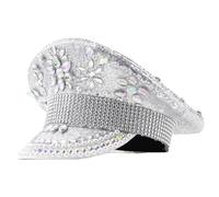 sodeber Hand Beaded Sequins Captain Hat Shimmering Pearls For Bride Wedding Props Encrusted Layers
