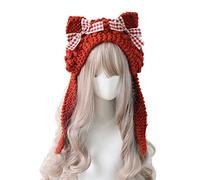 sodeber Knitted Hat Cartoon For Ear Winter Earflap With Ruffle Lace Photo Props Soft Cozy Headwea Knit