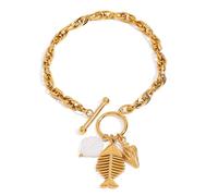 sodeber Marine-Themed with Shell Conch Fishbone Pendant, OT Clasp Jewelry for Beach Travelers Adjustable Sea Theme Stainless Steel with Shell Conch Fishbone Charm Inspiration by Coastal Accent