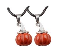 sodeber Natural Agate Stone Pumpkin Witch Hat Charm Necklace for Men and Women Halloween Party Black Cord Jewelry Halloween Black Cord Jewelry for Women Men
