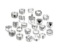 sodeber Pack Of 24 Stylish Silver Gothic Rings For Men And Women Retro Styles Featuring Skull Crosses Heart And