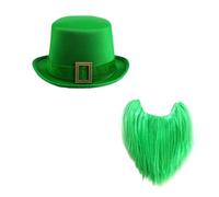 sodeber Patrick's Day Green Leprechaun Beard Hat Set Festive Accessory For Celebrations Festivals