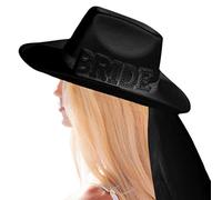 sodeber Pearl BRIDE Letter Cowboy Hat With Long Veil Wide Brim Bridal Western Fedoras For Outdoor Photoshoots