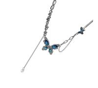 sodeber Punk A-rtisan Blue Butterfly Alloy Necklace Layered Chain for Concerts Parties Modern Jewelry Ice Blue Butterfly Necklace