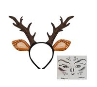 sodeber Reindeer Headband with Themed Stickers, Lightweight Fabric Hair Accessory for Christmas Cosplay & Family Gatherings Festive Reindeer Antlers Headband with Stickers