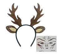 sodeber Reindeer Headband with Themed Stickers, Lightweight Fabric Hair Accessory for Christmas Cosplay & Family Gatherings Festive Reindeer Antlers Headband with Stickers