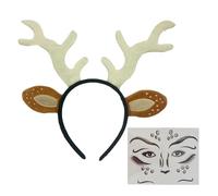 sodeber Reindeer Headband with Themed Stickers, Lightweight Fabric Hair Accessory for Christmas Cosplay & Family Gatherings Festive Reindeer Antlers Headband with Stickers