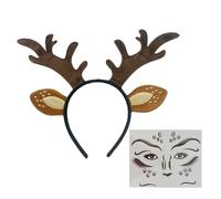 sodeber Reindeer Headband with Themed Stickers, Lightweight Fabric Hair Accessory for Christmas Cosplay & Family Gatherings Festive Reindeer Antlers Headband with Stickers