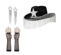 sodeber Rhinestones Fringed Cowgirl Costume Set For Bachelorettes Party Cowboy Hat ArmSleeves Women Bridal Shower