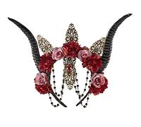 sodeber Sheep Horn Gothic Headband Steampunk Devil Horns Rose Flowers Decorations for Halloween Photo Props Gothic Sheep Devil Black Halloween Fancy Dress Cosplay Women