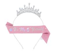 sodeber Shimmering Birthday Headpiece and Sash Combo for Kids Parties Age Specific Sizing 3-10 Years Princess Theme Celebration Decors Age Headband Sash Set