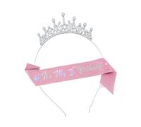 sodeber Shimmering Birthday Headpiece and Sash Combo for Kids Parties Age Specific Sizing 3-10 Years Princess Theme Celebration Decors Age Headband Sash Set