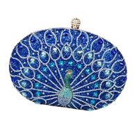 sodeber Sophisticated Peacocks Patterned Rhinestones Evening Purse Shoulder Bag Crossbody Handbag for Weddings and Celebrations Peacocks Evening Bag