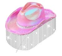 sodeber Sparkly Sequins Cowboy Hat Shimmering Tassels For Bachelorette Party Stage Glowing LEDs