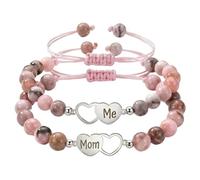 sodeber Stylish Mother and Daughter Set Featuring 4mm Silver Beads or Stone Design Hand Chain Matching Bracelets