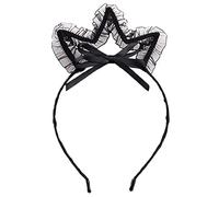 sodeber Sweet Black Lace Animal For Ears Headband Bowknot Ruffled Mesh Hair Hoop Masquerade Party Cosplay Anime