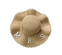 sodeber Wedding Celebration Bride Straw Weaving Hat Spring Sunproof Top with Pearl Bride/MRS Letter Decors