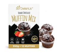 SoDelishUs Double Chocolate Muffin Mix 550g, High Protein, Sugar Free | Real chocolate chunks and cocoa mass, not cocoa powder alone. Sugar free, high protein, at least 30% fewer carbs.