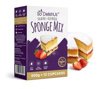 SoDelishUs Sugar Free Sponge Mix 500g, Egg Free, Makes 12 Cupcakes | Just add water and oil. No eggs, no added sugar, 19.4g protein per 100g. One box makes 12 cupcakes or a whole sponge.