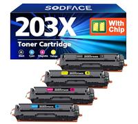 SODFACE 203X Compatible with HP 203A 203X Toner Set for Color Laserjet Pro MFP M281fdw M281fdn M280nw M254dw M254nw CF540X CF541X CF542X CF543X Toner Cartridge (Black Cyan Yellow Magenta, Pack of 4)
