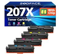 SODFACE 207X 207A Toner Cartridge Multipack for HP 207X 207A 207 Toner for HP Color Laserjet Pro MFP M283fdw M282nw M283fdn M255dw M255nw (Black Cyan Yellow Magenta, 4-Pack, With Chip)