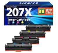 SODFACE 207X 207A Toner Cartridge Multipack for HP 207X 207A 207 Toner for HP Color Laserjet Pro MFP M283fdw M282nw M283fdn M255dw M255nw (Black Cyan Yellow Magenta, 4-Pack, With Chip)