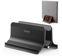 SODI Vertical Laptop Stand Holder for Desk, Automatic Adjustable Multi-Device Organizer, Aluminum Laptop Holder Vertical Compatible with MacBook Pro, Air, Tablet Up to 17.3 Inch, Black