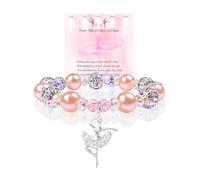 SODLYUE Dance Recital Gifts,Pink Bead Bracelet with Dancer Charm Ballet Dancer Ballerina Gift Dance Competition Gifts for Dance Lover Ballet Friends Mate