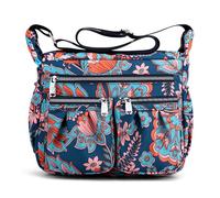 SODOLLEE Women Shoulder Bag Fashion Print Crossbody Bag Lightweight Ladies Cross Body Bag Multiple Pockets Nylon Messenger Bag for Shopping Travel Flower A
