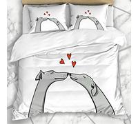 Soefipok Duvet Cover Sets Breed Love Hand Drawn Greyhound Dog Drawing Affair Affection Celebration Design Nose Microfiber Bedding with 2 Pillow Shams