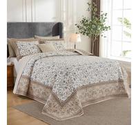 SOElinens Oversized King Bedspreads 120x120 - Botanical Floral Farmhouse Reversible California King Quilt Set, Lightweight Thin Comforter Coverlet, 3pc, 100% Cotton, Cal King, Brown/Teal