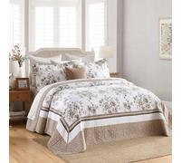 SOElinens Oversized King Bedspreads 120x120 - Garden Floral Farmhouse Reversible California King Quilt Set Oversized, 3-Piece Lightweight Thin Comforter Coverlet, 100% Cotton, Cal King, Brown/White