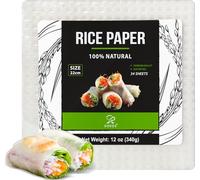 Soeos Rice Paper, White Rice Paper Wrappers, 1 Pack, 34 Sheets-Fresh Spring Roll Wrappers & Dumplings, Non-GMO, Gluten-Free, Low Carb, Vietnamese Rice Wraps (Square, 22cm)