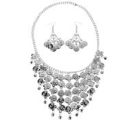 SOESFOUFU 1 Set Belly Dance Earrings and Face Chain Set - Belly Dancer Costume Accessory for Women - Boho Vintage Coins Necklace With Indian Style Silver