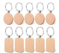 SOESFOUFU 10 Pcs Blank Wooden Keychains with Alloy Rings, Rectangle Round Shapes, Suitable for Painting and Carving, for DIY Crafts and Engraving Projects
