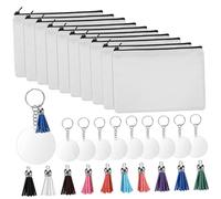 SOESFOUFU 10pcs Heat Transfer Makeup Bags Canvas Zippered Blank Sublimation Pencil Cases Thickened Travel Toiletry Wash Bags with Acrylic Discs Keychains Tassels for DIY Girls