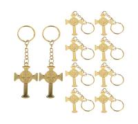 SOESFOUFU 10pcs St Benedict Keychain: Metal Cross Key Rings - Baptism Party Favor - for First Communion Religious Catholic Memorial Crucifix Jewelry Golden