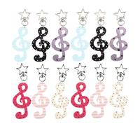 SOESFOUFU 12PCS Music Note Keyring - Acrylic Keychain Charms Set with Star, Striped, and Polka Dot Pattern - Cute Bag Accessories for Music Theme Party Favors