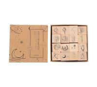 SOESFOUFU 16pcs Wooden Stamper with Celestial Design, Multi-Function DIY Hand Account Seal for Writing and Decoration on Vase Scrapbooks and Cards, Beige Wood Material
