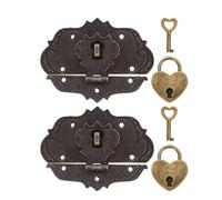 SOESFOUFU 2 Sets Antique Embossing Locking Hasp: Vintage Mini Retro Metal Lock Key and Hasp, Heart Shaped Padlock for Cabinet Suitcase Diary Decoration