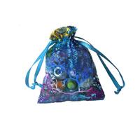 SOESFOUFU 20Pcs Blue Drawstring Gauze Bags with Gilded Coral Pattern 10X15Cm, Jewelry Pouches for Wedding and Party Candy Storage
