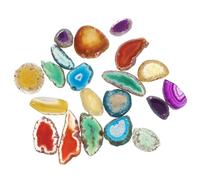 SOESFOUFU 20pcs Natural Dyed Agate Slices with Holes for DIY Jewelry Making and Home Decor, Colorful Sliced Agate Slabs for Coasters and Geode Decor Projects
