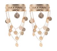 SOESFOUFU 2PCS Belly Dance Arm Cuffs, Adjustable Open Upper Arm Bracelets, Antique Silver Tone, Jingle Chain Charm Bangles for Tribal Costume