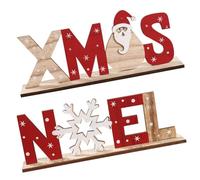 SOESFOUFU 2pcs Christmas Letters Ornaments Wooden Noel and Xmas Signs with Flat Base, Natural Rustic Holiday Appeal for Shelf Or Decoration