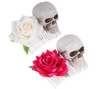 SOESFOUFU 2pcs Halloween Skeleton Hair Combs Lightweight Hair Clips for Women Unique Skull Headpiece Accessories in Rose Red and Comfortable and Travel-friendly for Party and Photography