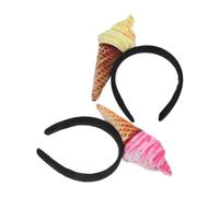 SOESFOUFU 2pcs Ice Cream Cone Headbands for Women Cute Cosplay Party Hair Accessories Soft Elastic Non-slip Cloth Bands in Yellow and Pink