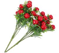 SOESFOUFU 2pcs Lifelike Artificial Red Fruit Branches Plastic Stems, Reusable and Will Not Wilt, for Party Decorations and Bouquet Arrangements